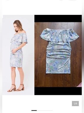 Large Off The Shoulder Maternity Dress. Stretchy. Ruched.